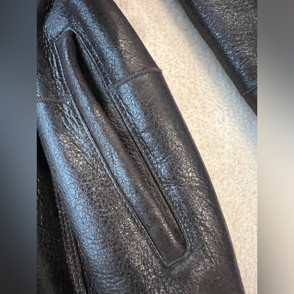 Brown Black Real leather and Real Fur Maxi Coat - Picture 8 of 15